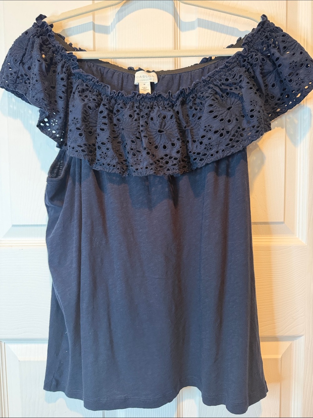 Caslon Navy Eyelet Ruffle Off-Shoulder Camisole